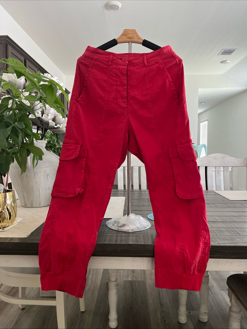 Women's Red Cargo Capris - Utility Pocket Capris